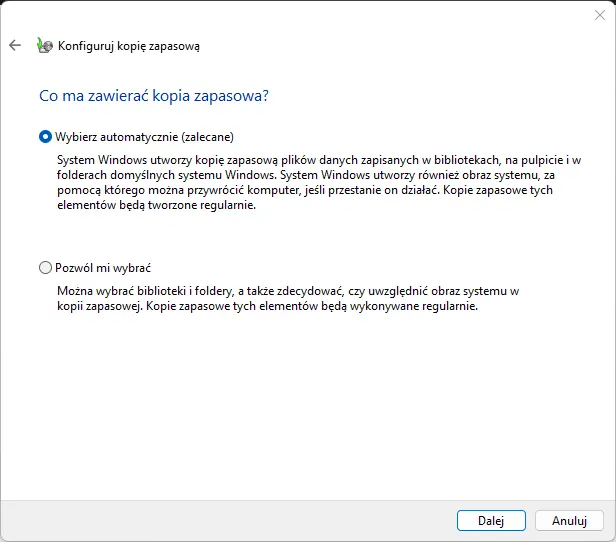 Wybieranie zawartości kopii zapasowej